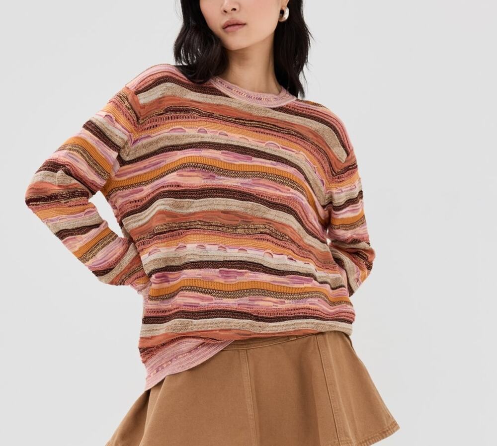 Ulla Johnson Ansel Orange Lightweight Cotton Linen Striped Sweater Small